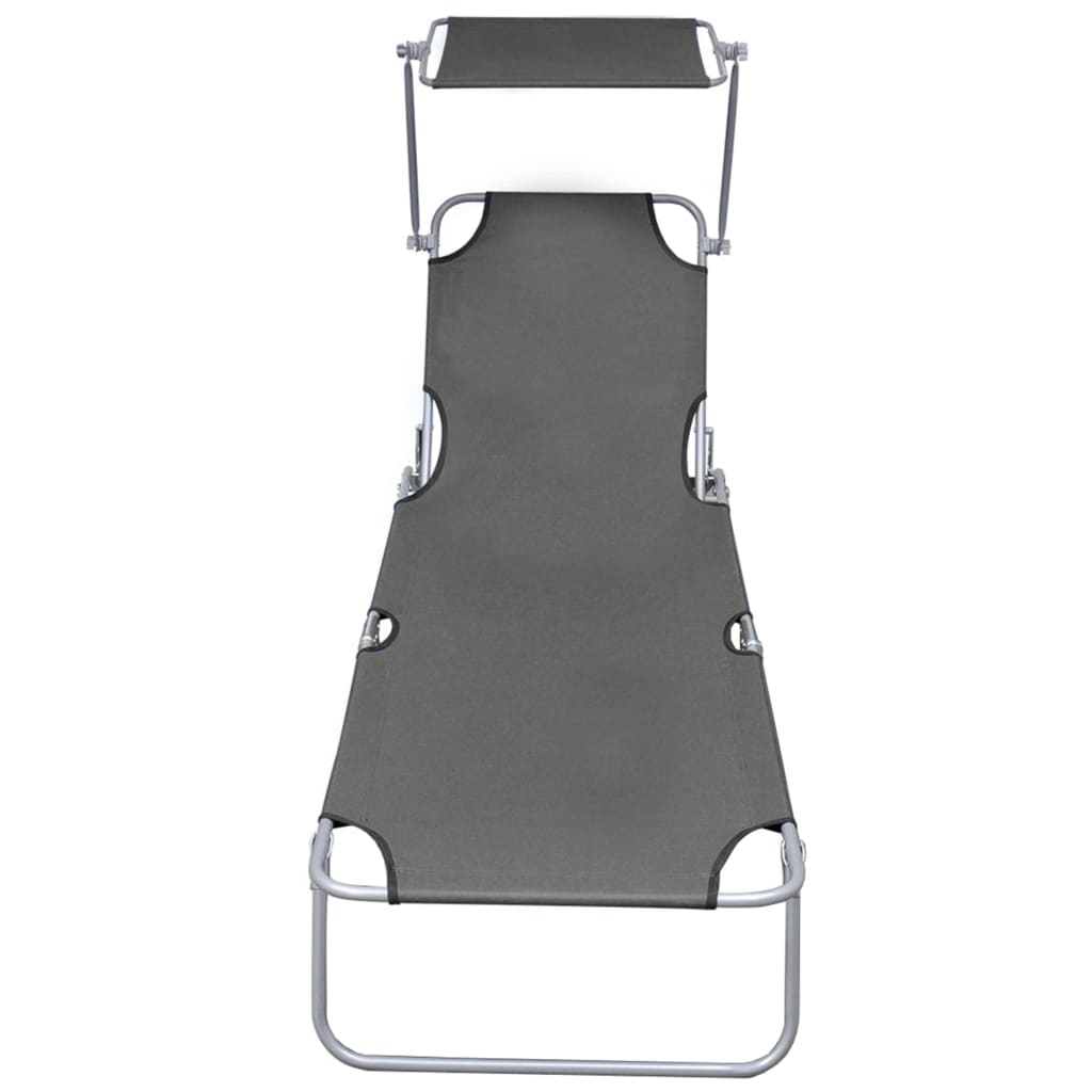 Folding sun lounger with grey aluminum canopy