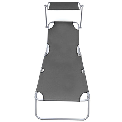 Folding sun lounger with grey aluminum canopy