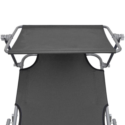 Folding sun lounger with grey aluminum canopy