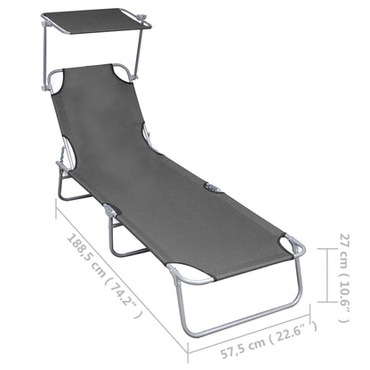 Folding sun lounger with grey aluminum canopy
