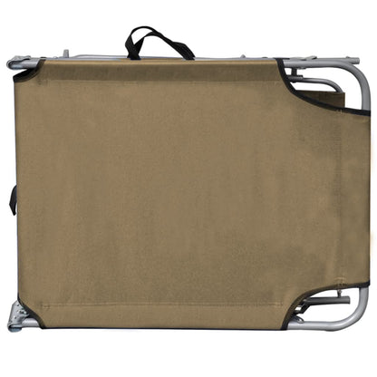Folding sun lounger with awning in grey-brown aluminium