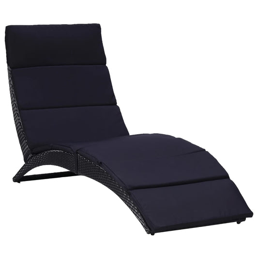 Black PE wicker sun lounger with cushion