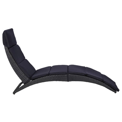 Black PE wicker sun lounger with cushion