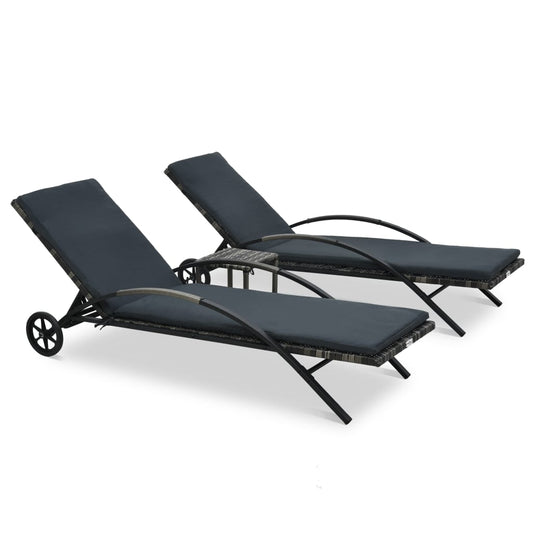 Sun loungers with table in anthracite PE wicker