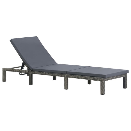 Sun lounger with cushion in anthracite PE wicker
