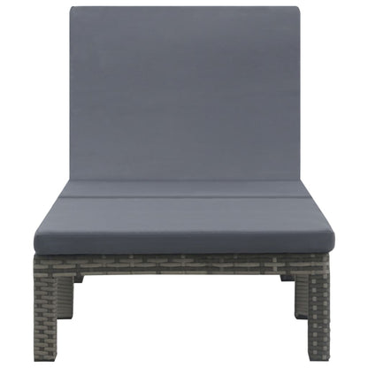 Sun lounger with cushion in anthracite PE wicker