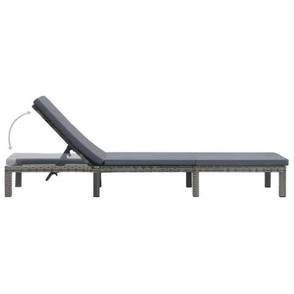 Sun lounger with cushion in anthracite PE wicker