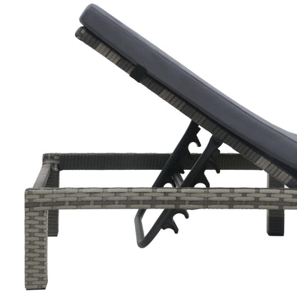 Sun lounger with cushion in anthracite PE wicker