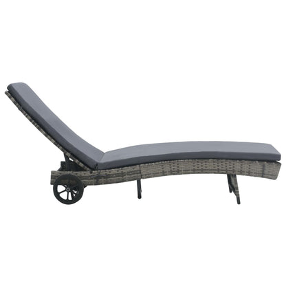 Sun lounger with cushion and wheels in anthracite PE wicker