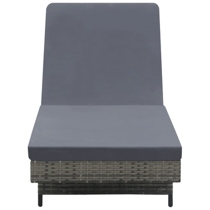 Sun lounger with cushion and wheels in anthracite PE wicker