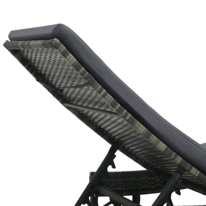 Sun lounger with cushion and wheels in anthracite PE wicker