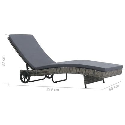 Sun lounger with cushion and wheels in anthracite PE wicker