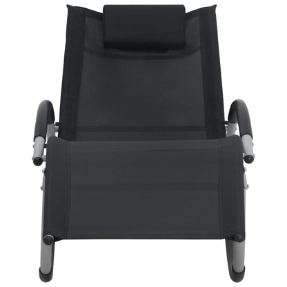 Folding sun lounger with black textilene cushion