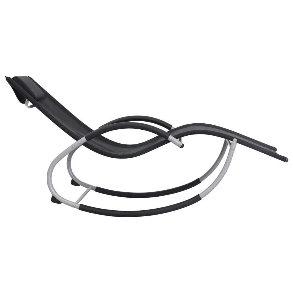 Folding sun lounger with black textilene cushion