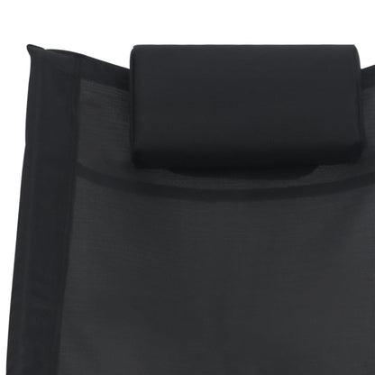 Folding sun lounger with black textilene cushion