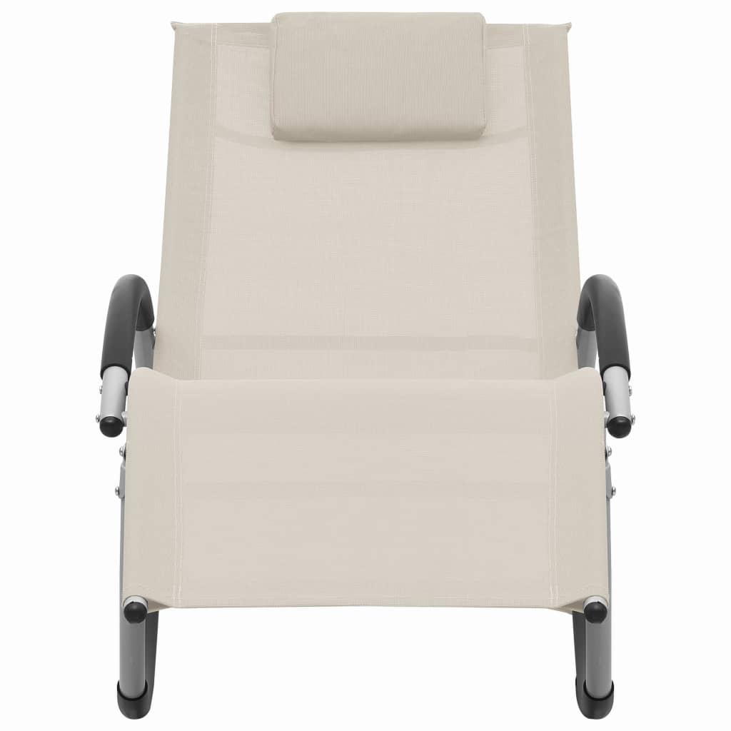 Sun lounger with cream textilene cushion