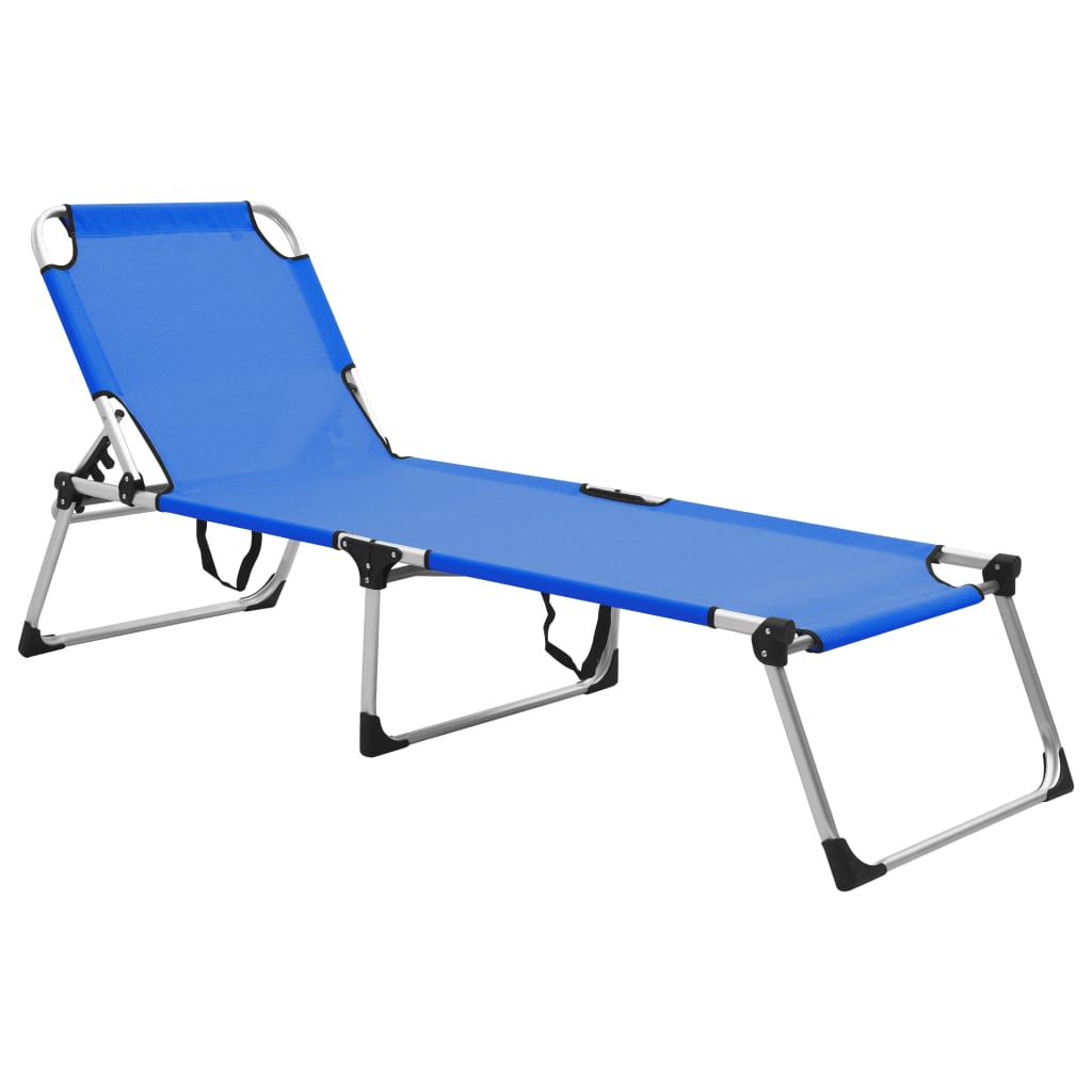 Extra tall folding sun lounger for seniors blue aluminum
