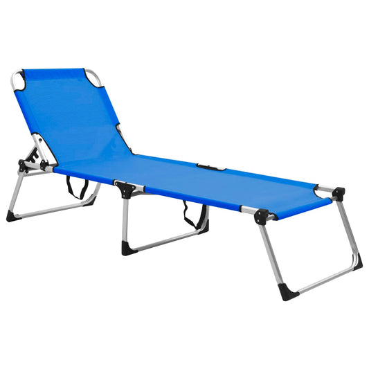 Extra tall folding sun lounger for seniors blue aluminum