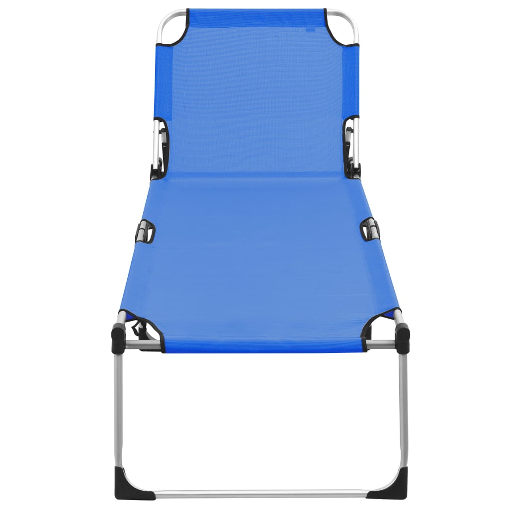 Extra tall folding sun lounger for seniors blue aluminum