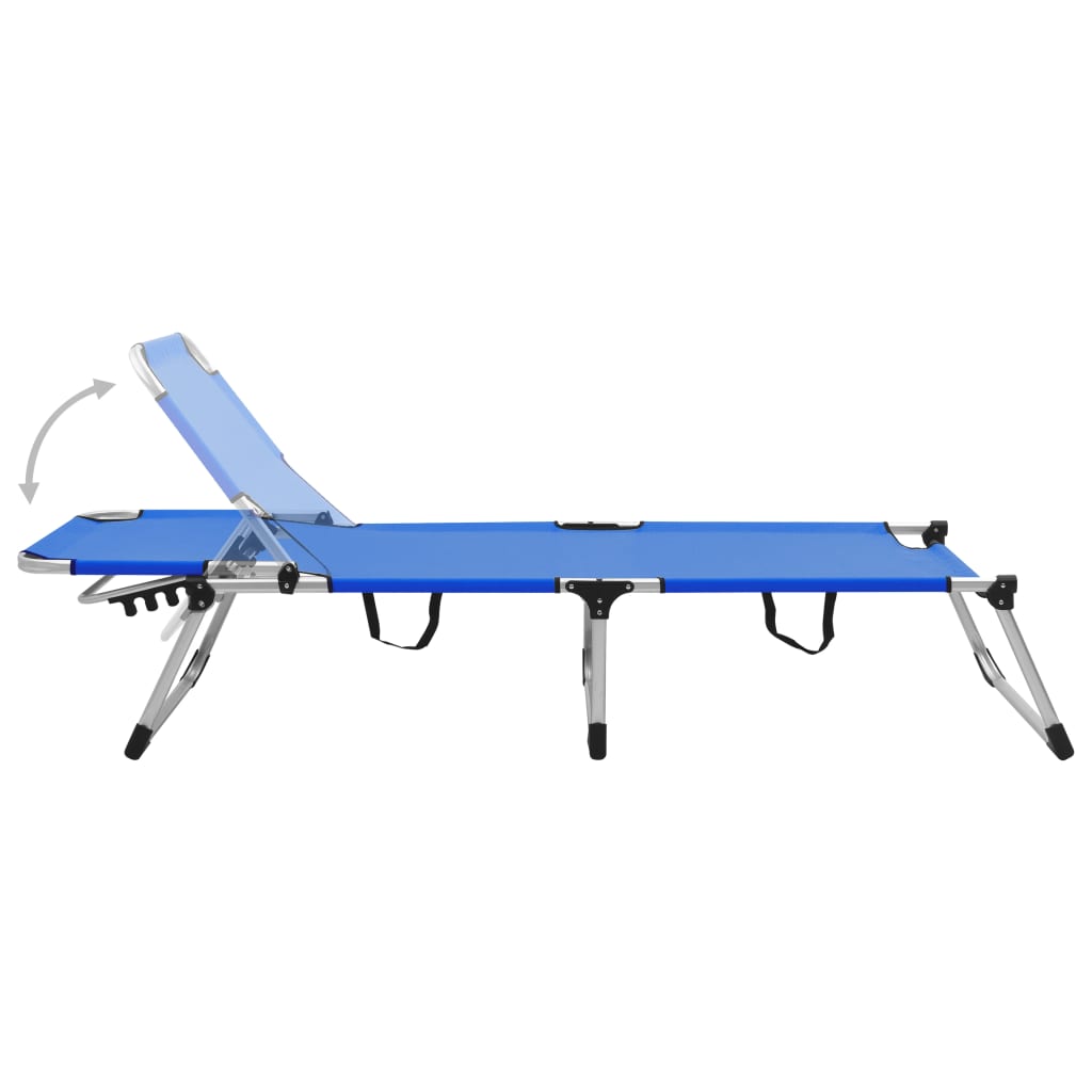 Extra tall folding sun lounger for seniors blue aluminum