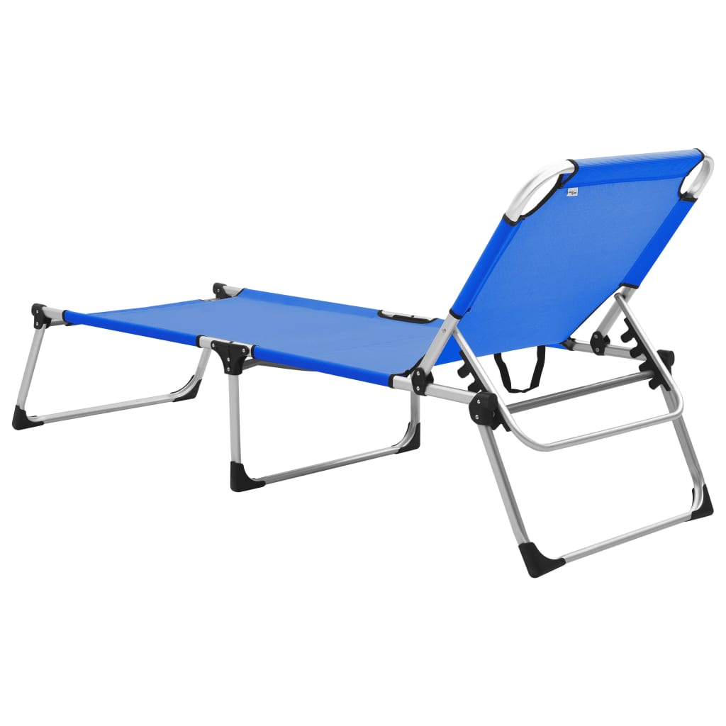 Extra tall folding sun lounger for seniors blue aluminum