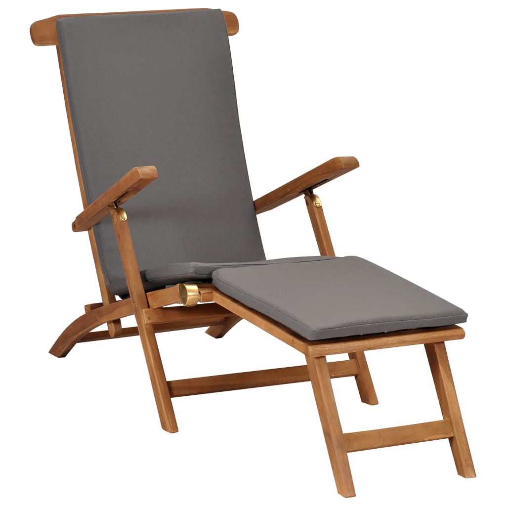 Sun lounger with dark grey solid teak cushion