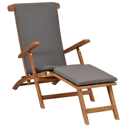 Sun lounger with dark grey solid teak cushion