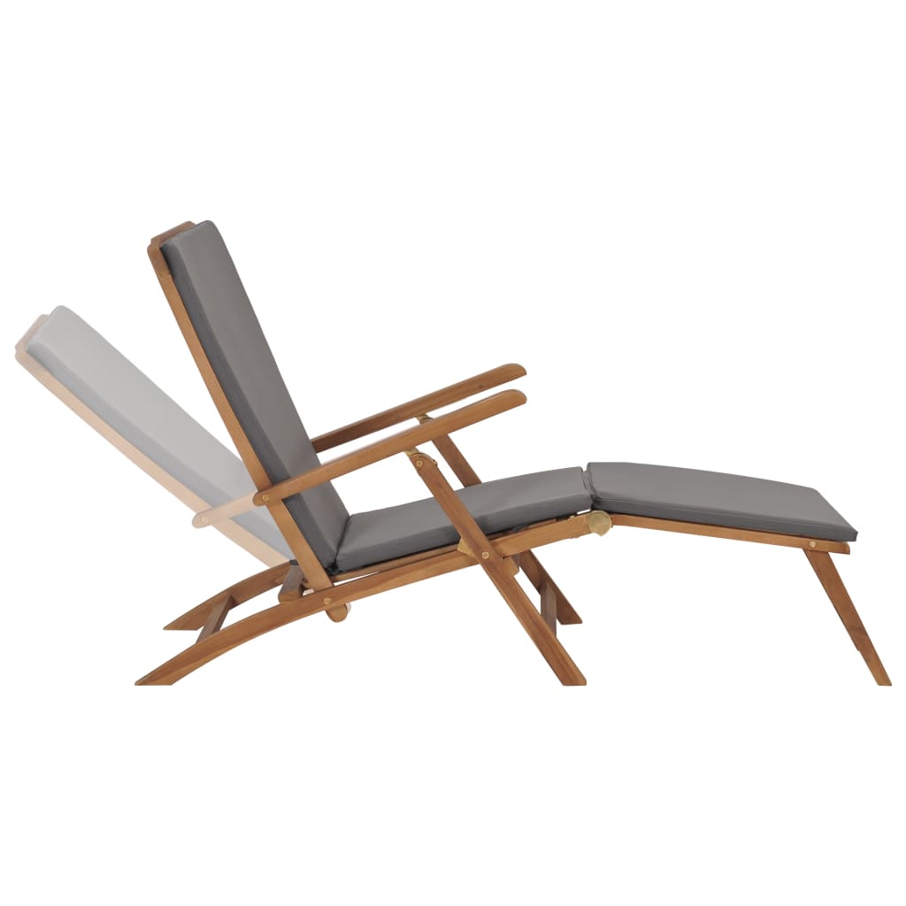 Sun lounger with dark grey solid teak cushion