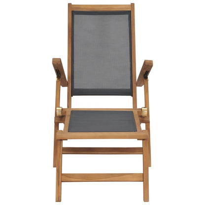 Sun lounger with footrest in solid teak wood, black