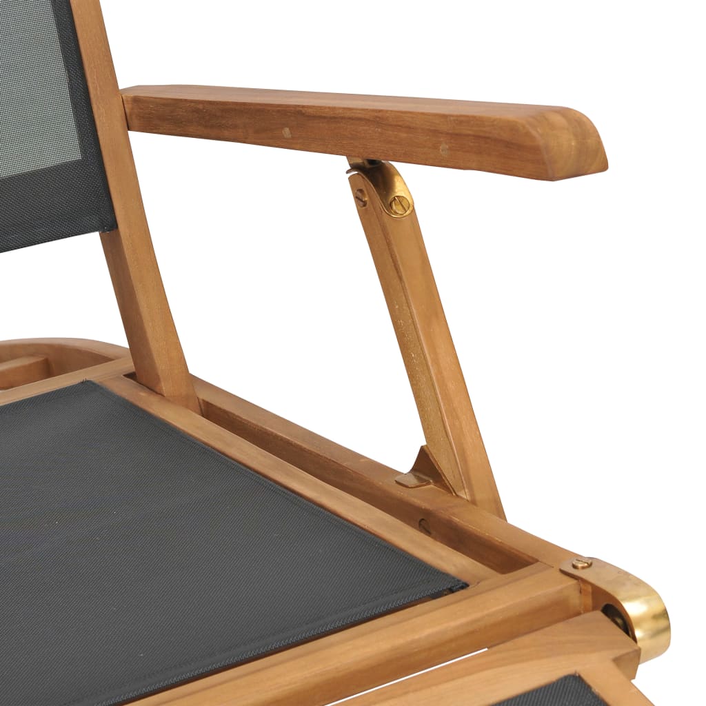 Sun lounger with footrest in solid teak wood, black