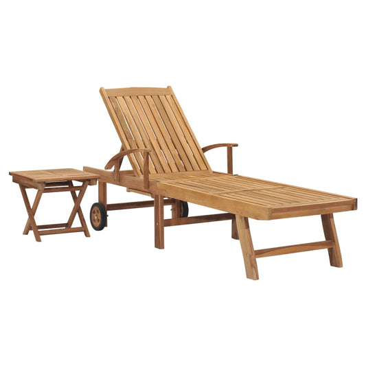 Sun lounger with table in solid teak wood