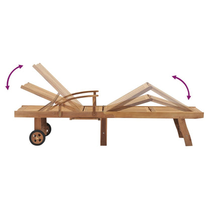 Sun lounger with table in solid teak wood