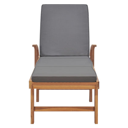 Sun lounger with cushion in solid teak wood, dark grey