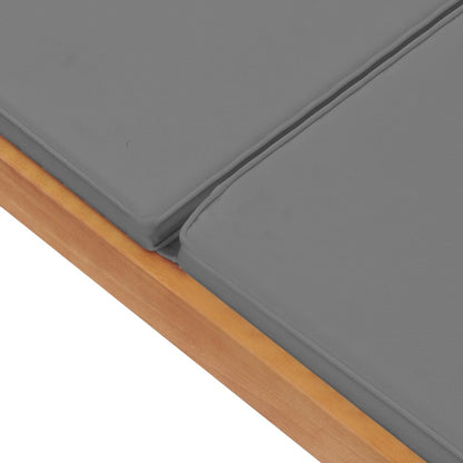 Sun lounger with cushion in solid teak wood, dark grey
