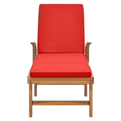 Red solid teak wood sun lounger with cushion