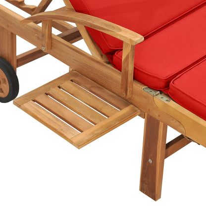 Red solid teak wood sun lounger with cushion