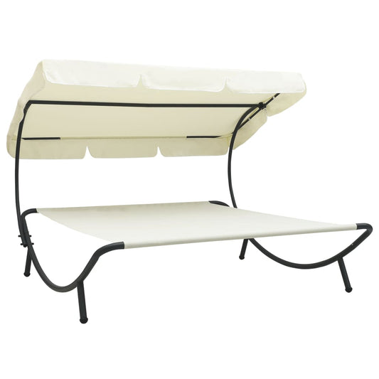 Garden sun lounger with cream white awning