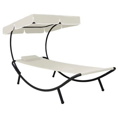 Sun lounger with canopy and cream white cushion