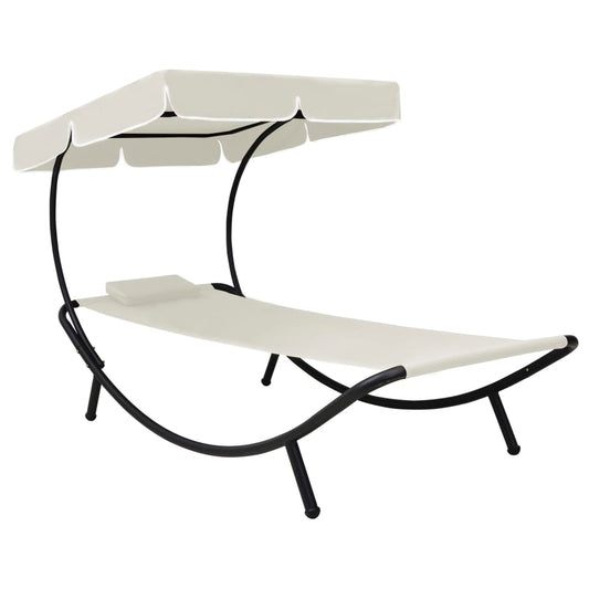 Sun lounger with canopy and cream white cushion