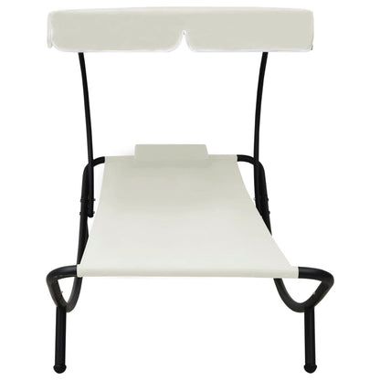 Sun lounger with canopy and cream white cushion