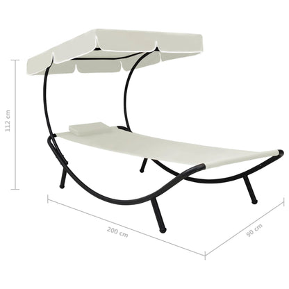 Sun lounger with canopy and cream white cushion