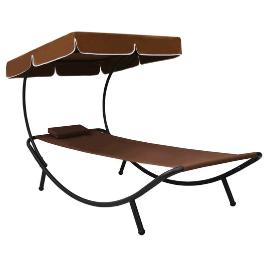 Sun lounger with canopy and brown cushion