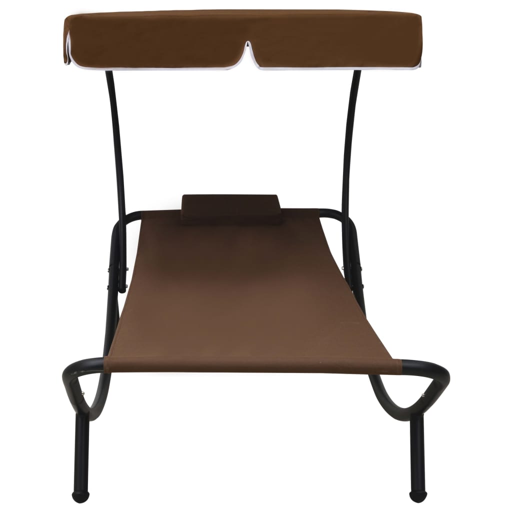 Sun lounger with canopy and brown cushion