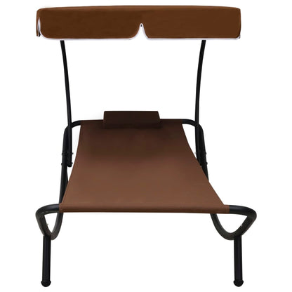 Sun lounger with canopy and brown cushion