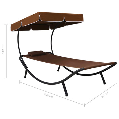 Sun lounger with canopy and brown cushion