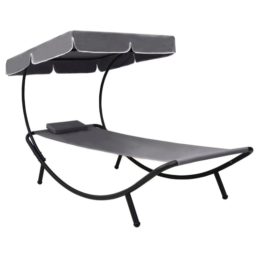 Sun lounger with canopy and grey cushion