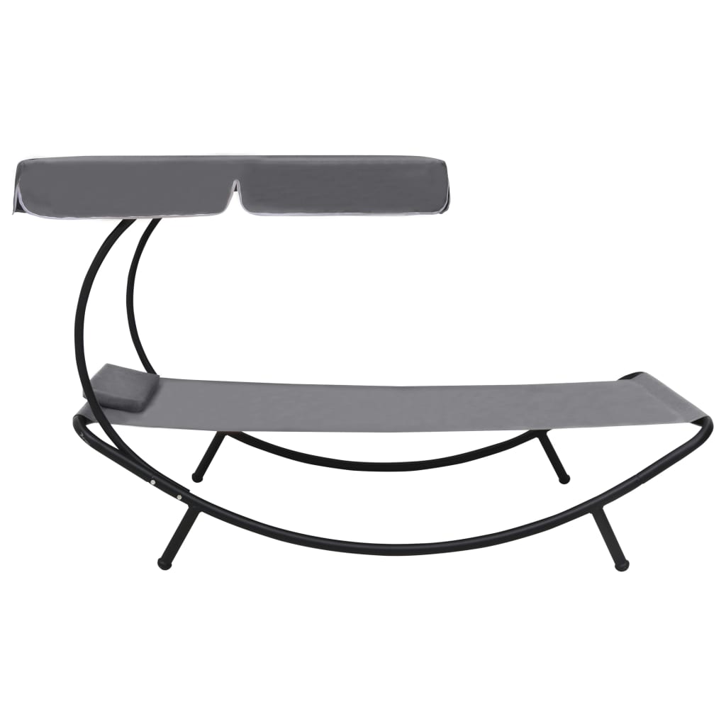 Sun lounger with canopy and grey cushion