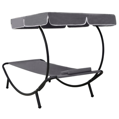 Sun lounger with canopy and grey cushion
