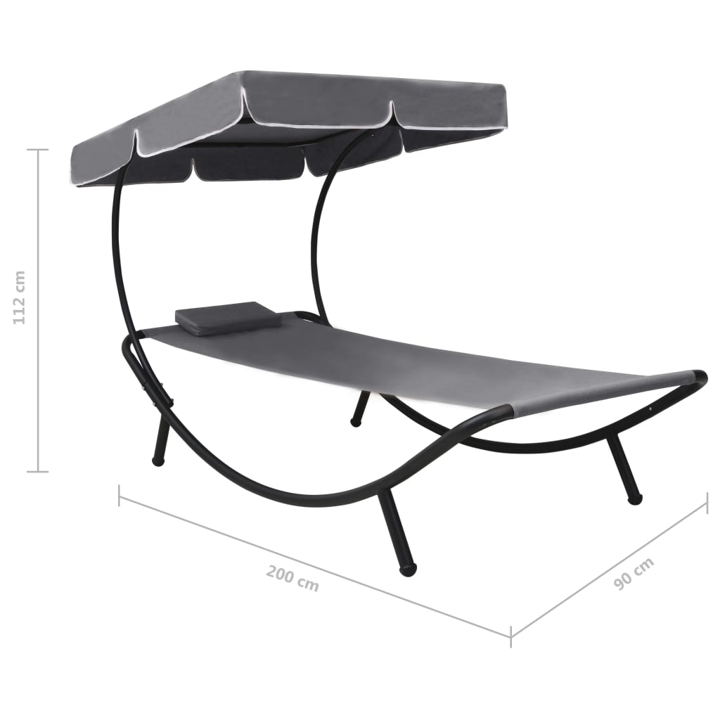 Sun lounger with canopy and grey cushion