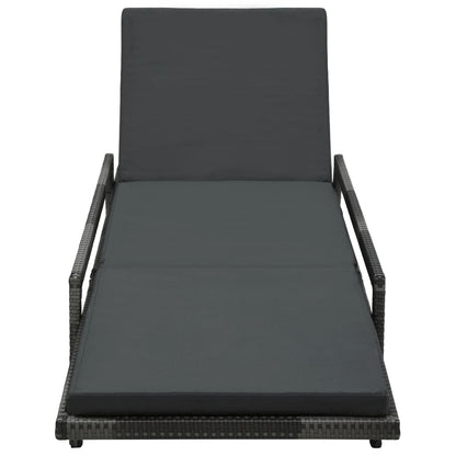 Grey PE wicker sun lounger with cushion